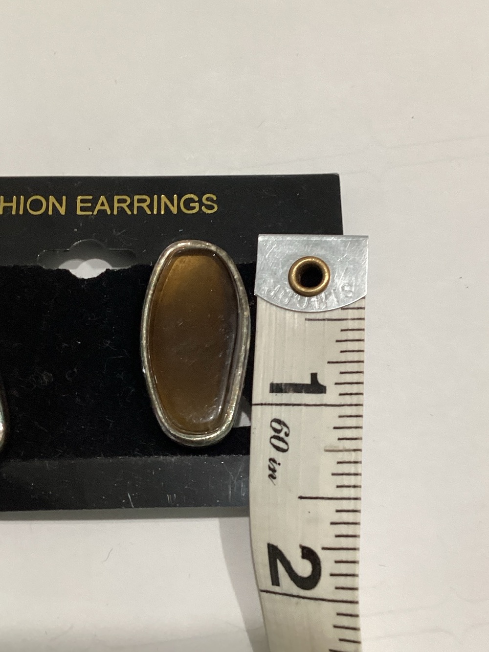 Fashion Earrings Brown Stone Teardrop clip one - Picture 2 of 4